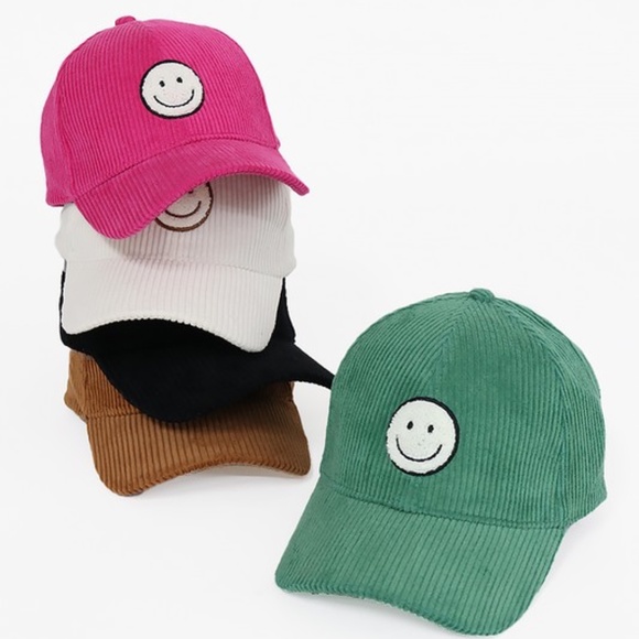 SOLD OUT Hot Pink Smile Face Chenille Patch Corduroy Baseball Cap Hat Casual - Picture 2 of 2